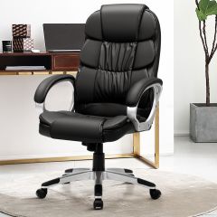 ergonomische bureaustoel met dik kussen en gedempte armleuningen draaibare computerstoel zwart