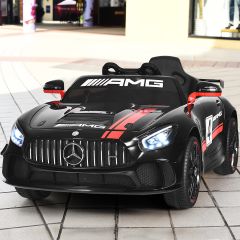 Costway 12V kinderauto met 2.4G afstandsbediening 3-speed elektrische auto 3-5km/h met LED koplampen zwart
