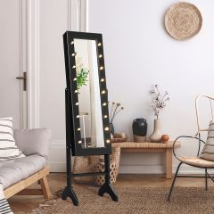 18 LED-Sieradenkast Kantelbaar Verstelbaar Staand Design Sieradenplank met Volledige Spiegel 35×31,5 x 145cm Zwart
