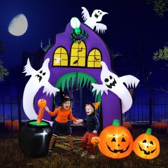 Costway 267 cm hoge opblaasbare Halloween boog Opblaasbare enge boog met spin