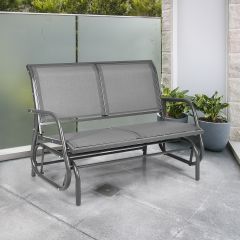 Costway dubbele schommelstoel tuinstoel schommelstoel metalen frame gezellige schommelbank voor 2 personen grijs