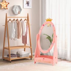 Staande Spiegel voor Kinderen Houten Make-Upspiegel 360° Draaibare Kinderspiegel Make-Upspiegel Vloerspiegel Vanaf 3 Jaar Roze