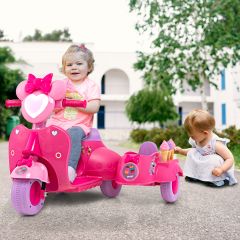 6V Kinderauto met Zijwagen Ijs Kindermotorfiets met LED-koplamp tot 2,5 km/u Incl. 3 Ijscrème-Speelgoed Roze