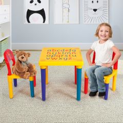 Kindertafel en 2 Stoeltjes Set Alfabetische Letter Tafel Meubels voor Kleuters Lichtgewicht Kleurrijk Uiterlijk