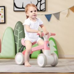 Babyloopfiets Vanaf 1 Jaar Loopfiets Zonder Pedaal met 4 EVA-Wielen Rijspeelgoed voor Peuters (Roze)