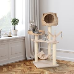 121 cm Hoge Krabpaal Klimboom met Kattenmand Klimparadijs voor Huiskatten Natuur