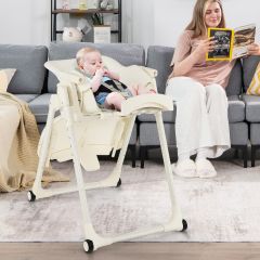 Costway Baby Kinderstoel Opvouwbare Kinderstoel met 6 Verstelbare Hoogtes Eetstoel voor Kleuters Beige