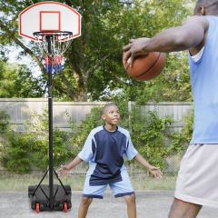 COSTWAY Basketbalring met Standaard Basketbalstandaard van 180 tot 210 cm In Hoogte Verstelbaar Draagbaar Basketbalsysteem met Wielen voor Kinderen en Volwassenen