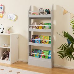 Boekenkast voor Kinderen Kinderrek met 4 Planken Wandrek voor Speelgoed en Boeken Smalle Boekenorganizer Grijs 60 x 14 x 147 cm