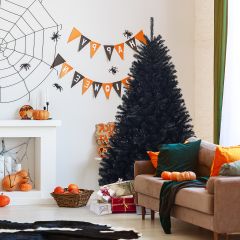 Costway 180cm Hoge Kunstmatige Opvouwbare Halloween Kerstboom PVC Tips Zwart