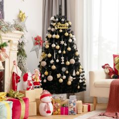 Costway 150 cm hoge Halloween / kerstboom zwarte kunstboom met paarse LED-lampjes