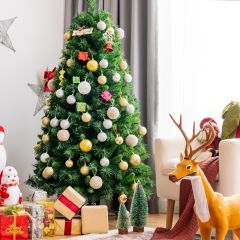 Costway 150 cm Weelderige Groene Kunstkerstboom Bloeiende Opvouwbare Kerstboom 