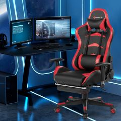 Bureaustoel Gamingstoel met Intrekbare Voetensteun en Verstelbare Rugleuning Computerstoel met Hoge Rugleuning (Rood)