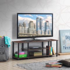 3 Tier TV Stand met Massief Metalen Frame en Open Spaanplaat Planken Koffie