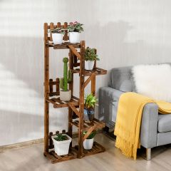 5 etages houten plantenstandaard bloemenstandaard houten plantenstandaard voor binnen en buiten gemaakt van dennenhout bruin 60 x 25 x 130,5 cm