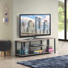 3 Tier TV Stand met Massief Metalen Frame en Open Spaanplaat Planken Grijs