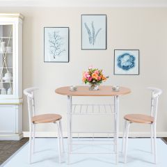 3-delig Dinerset Ovale Tafel en Midden-rug Stoelen met Ingebouwd Rek Minimalisme Design Keuken Eethoek Naturel