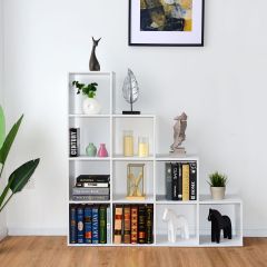 boekenkast met 10 compartimenten houten plank opstapje in landhuis stijl ruimte verdeler plank tot 10 kg belastbaar elke plank vrijstaand