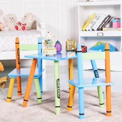 Costway 3-delige kinderzitgroep kindermeubels tafel en stoelen kindertafel groep van hout kleurrijke kinderzitset