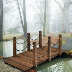 Costway houten tuinbrug Houten brug met reling Decoratieve brug 150 x 67 x 55 cm Natuur
