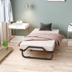Costway Opklapbaar Bed Diep Bed met Luxe Matras 200 x 90 x 41 cm Beige + Zwart