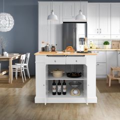Keukeneiland van Rubberhout Keukenkast Inklapbaar met Uittrekbaar Werkblad Keukenkast Wit