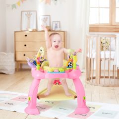 Multifunctioneel Kinderen Loopstoel met Verstelbare Hoogte Met Muziek Lichtjes en Spiegel Eerste Stapjes voor Kinderen van 6-36 Maanden Roze
