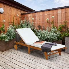 Ligstoel houten tuinligstoel met verstelbare rugleuning met wielen en kussens strandligstoel voor in de tuin
