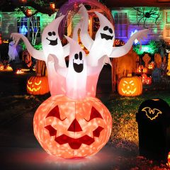 Costway Opblaasbare Halloween Spoken met Pompoen voor Tuin 175 cm Wit + Oranje