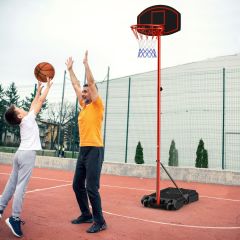Costway Basketbalrek 158 - 218 cm In hoogte verstelbare basketbalhoepel met standaard Zwart + Rood