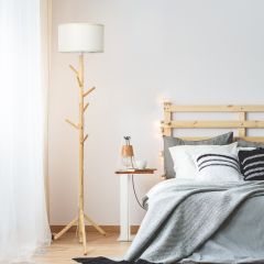 Costway vloerlamp kapstok met 6 haken vloerlamp hout E27 fitting voor woonkamer slaapkamer kantoor 180cm