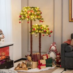 Costway Set van 2 Voorverlichte Kunstmatige Palm Kerstboom met LED Verlichting 107+ 152,5 cm Groen