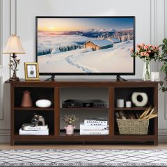2-laags tv-standaard 147 cm entertainment media console center voor tv tot 165 cm koffie bruin/grijs/zwart