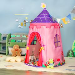 Speeltent voor Kinderen Kinderhuis met Draagtas en Ramen Kindertent Kasteel Speelgoedtent Speelhuis (Roze)