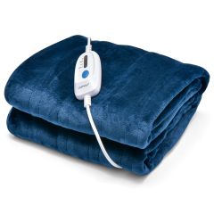 Costway Warmtedeken Elektrisch verwarmde deken met 4 warmtestanden 130 x 180 cm blauw