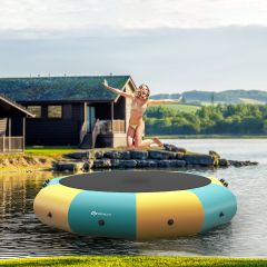 Costway 305cm opblaasbare watertrampoline met 500W elektrische inflator trampoline bounce geel + groen