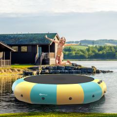 Costway 457cm opblaasbare watertrampoline met 500W elektrische inflator trampoline bounce geel + groen