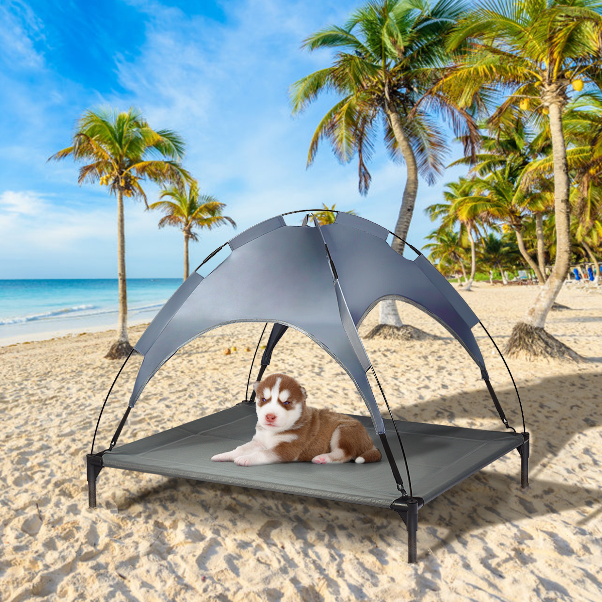Canopy Hondenbed Hondenligstoel Tuin Huisdierbed en Tent 105 x 87 x 89 cm Grijs