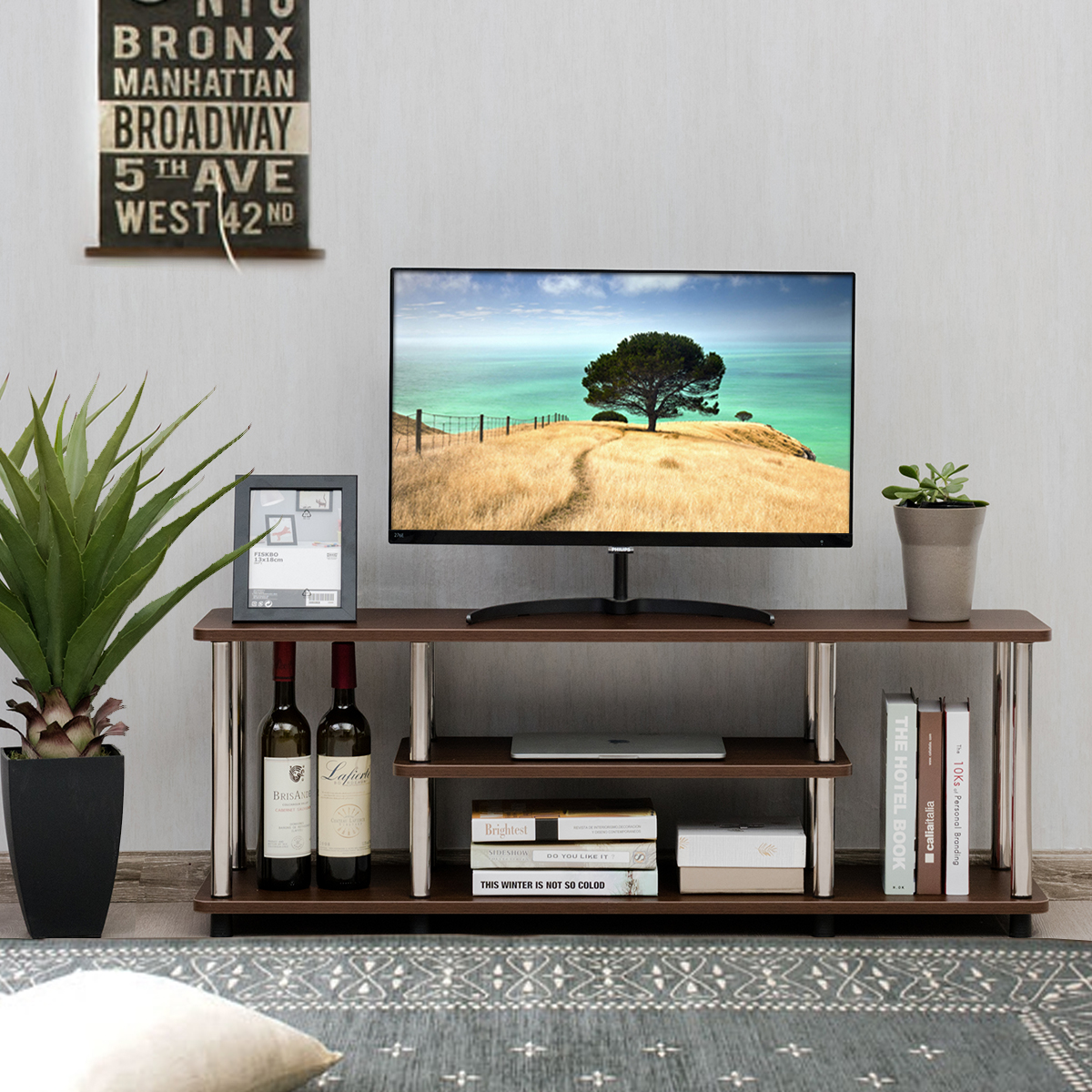 3-laags TV-Standaard LED en Flatscreen TV Entertainment TV Meuble met Roestvrij Stalen Frame voor TV