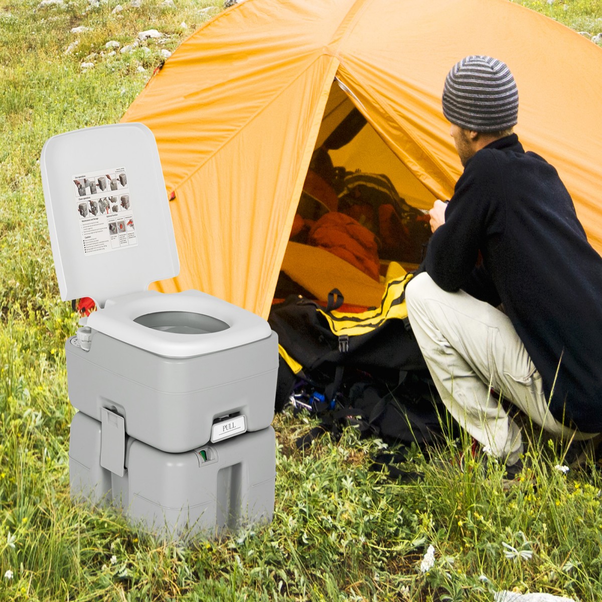 Draagbaar Toilet Outdoor Camping Toilet 41,5 cm x 36,5 cm x 42 cm Grijs