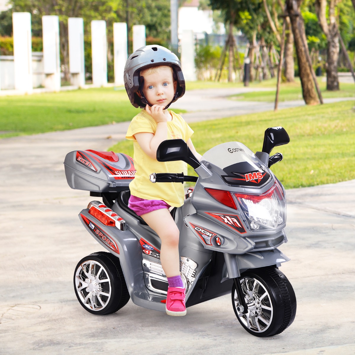 Kindermotor 6 V Elektrische Motorfiets met Muziek en Koplamp Grijs