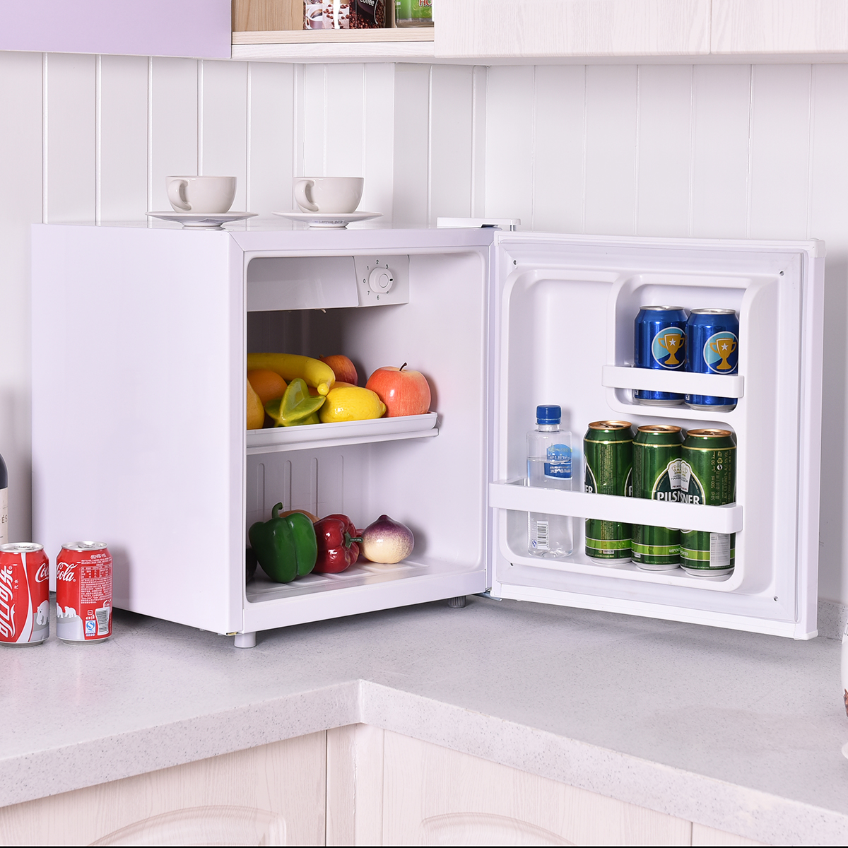48L Mini koelkast met vriesvak 7 instelbare temperaturen omkeerbare deur uitneembare planken 49cm ho