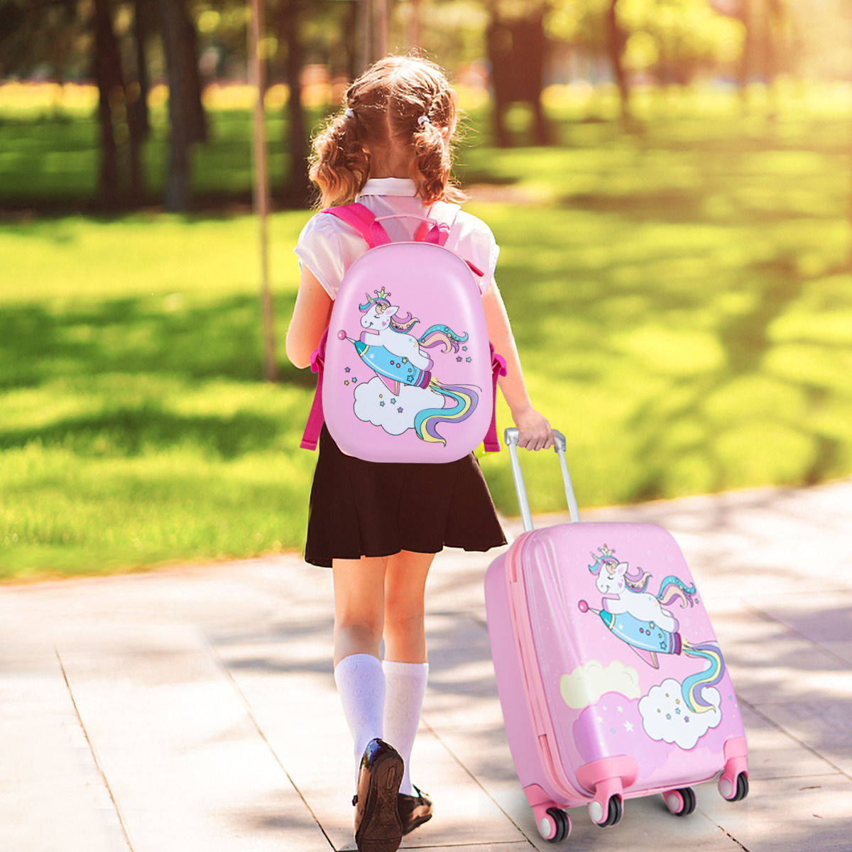 Kinderkoffer 2-Delige Kinderbagageset Handbagage- en Rugzakset Roze