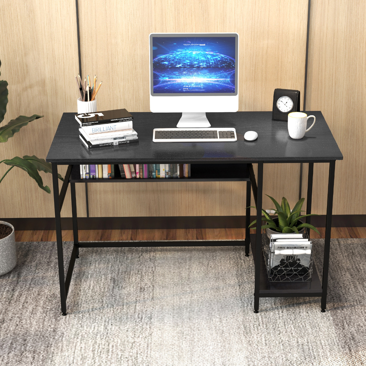 Bureau Computertafel met Open Rek en CPU-Standaard Kantoortafel Thuiskantoor 120 x 60 x 75 cm (Zwart