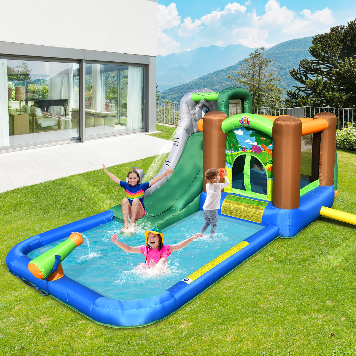 Opblaasbare Waterpark Springkasteel met 580-610W Luchtblazer 525 x 300 x 200 cm Kleurrijk