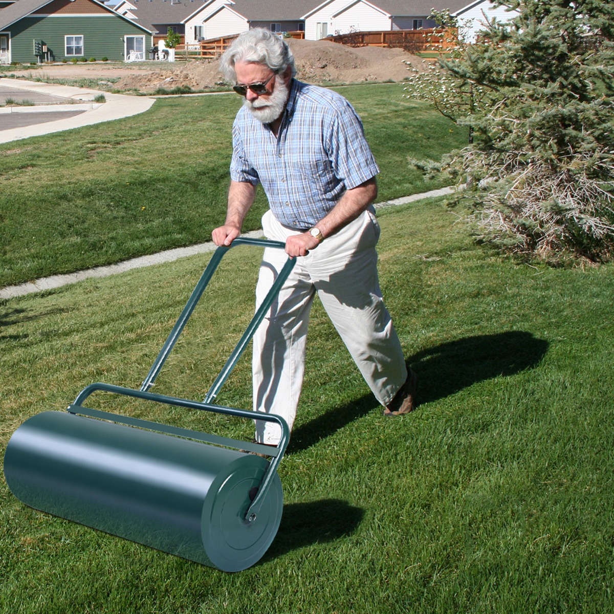 48L Gazonroller 60cm Brede Handroller Tuinroller met Heavy-Duty Trommel Gazonwals Ideaal voor een Vlak en Zacht Gazon Groen