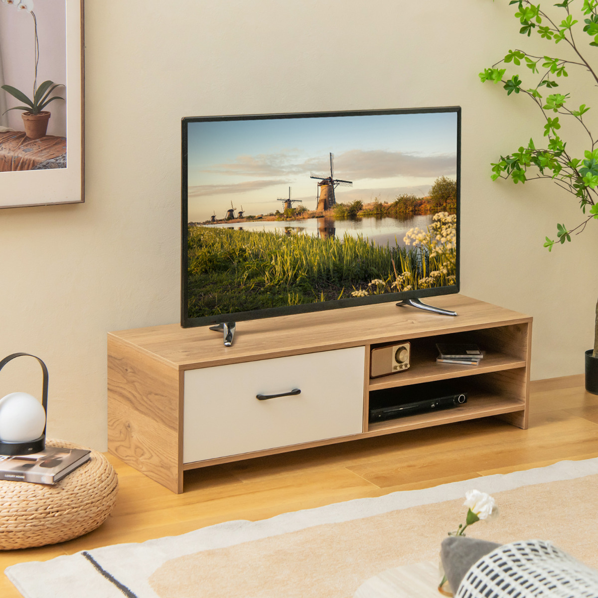 TV-Meuble voor Televisie tot 55 inch TV-Rek met Lade en Plank Multifunctionele TV-Kast voor Woonkame