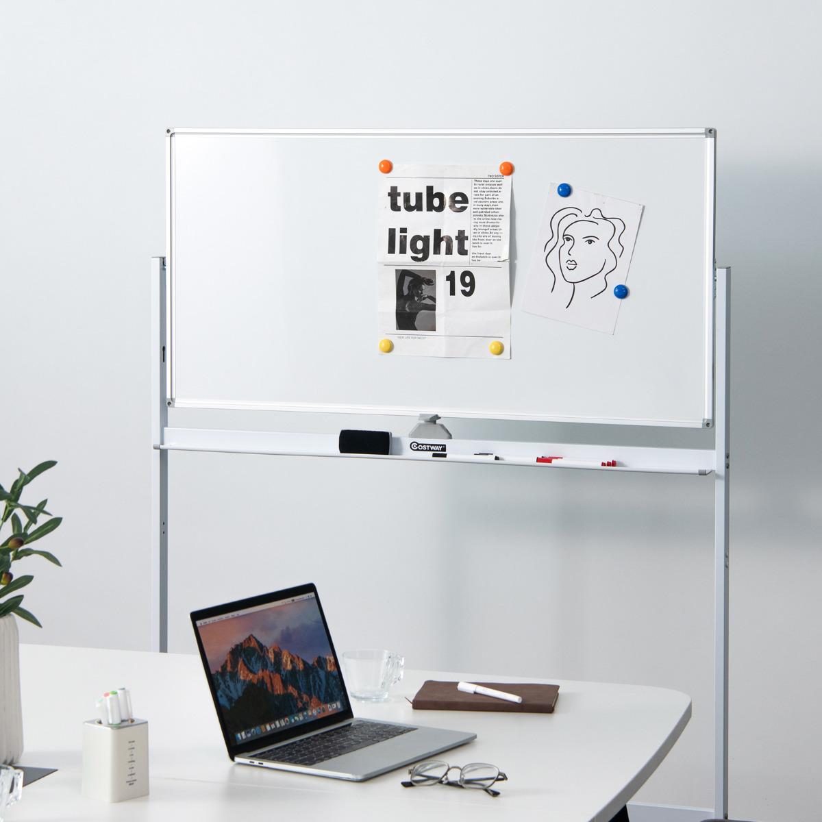 Dubbelzijdig Magnetisch Mobiel Whiteboard Mobiel Rollend Whiteboard voor Kantoor Wit