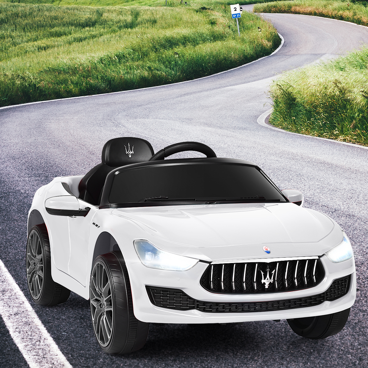 12V Maserati Kinderauto met 2.4G Afstandsbediening & Muziek & LED voor Kinderen 3+ Wit