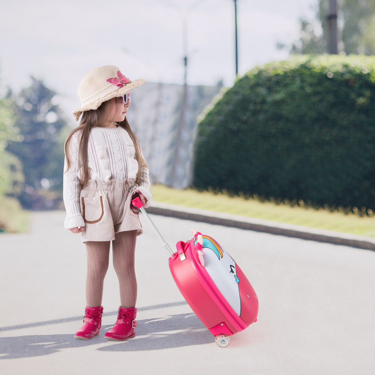 Kinderkoffer Kindertrolley van Kunststof Kinderbagage Reisbagage Harde Koffer Roze Paard